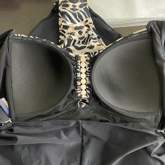 2/$30 NWT Sunshine Zone Hardware Shirred One Piece Big Cat Animal Print 3X #4741 - Picture 9 of 13